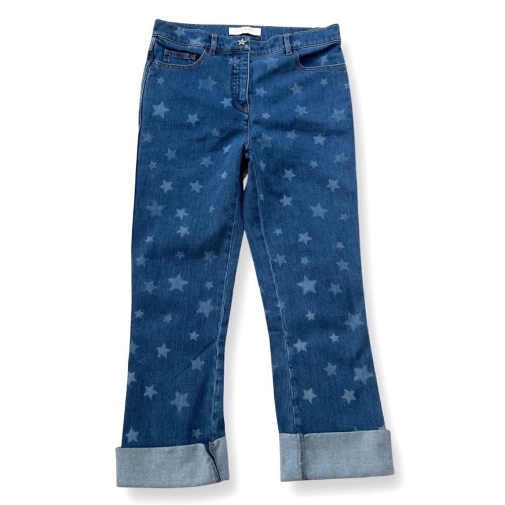 Valentino Star Print Cuffed Jeans Blue Stretch Denim Size 27